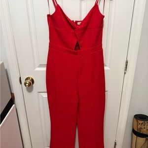 Socialite Red Spaghetti Strap Jumpsuit with Peek-a-Boo Detail